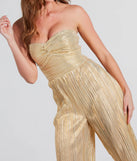 All The Attention Metallic Strapless Jumpsuit