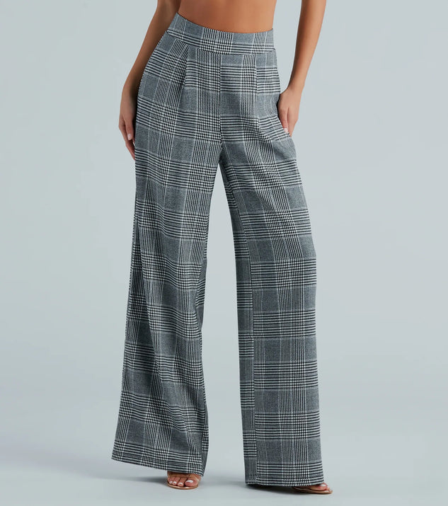 Power Hour Plaid Wide-Leg Trouser Pants | Windsor
