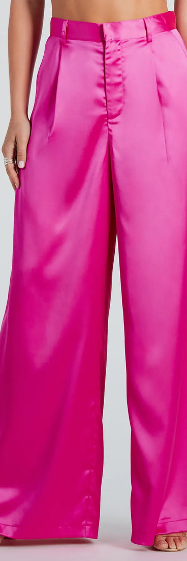 Power Vibe Satin Wide-Leg Trouser Pants