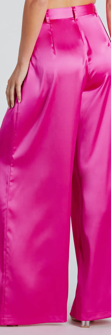 Power Vibe Satin Wide-Leg Trouser Pants