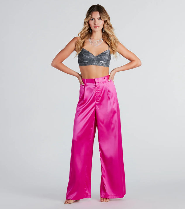Hot Pink Woven Pants - Wide Pant Legs - High-Waisted Pants