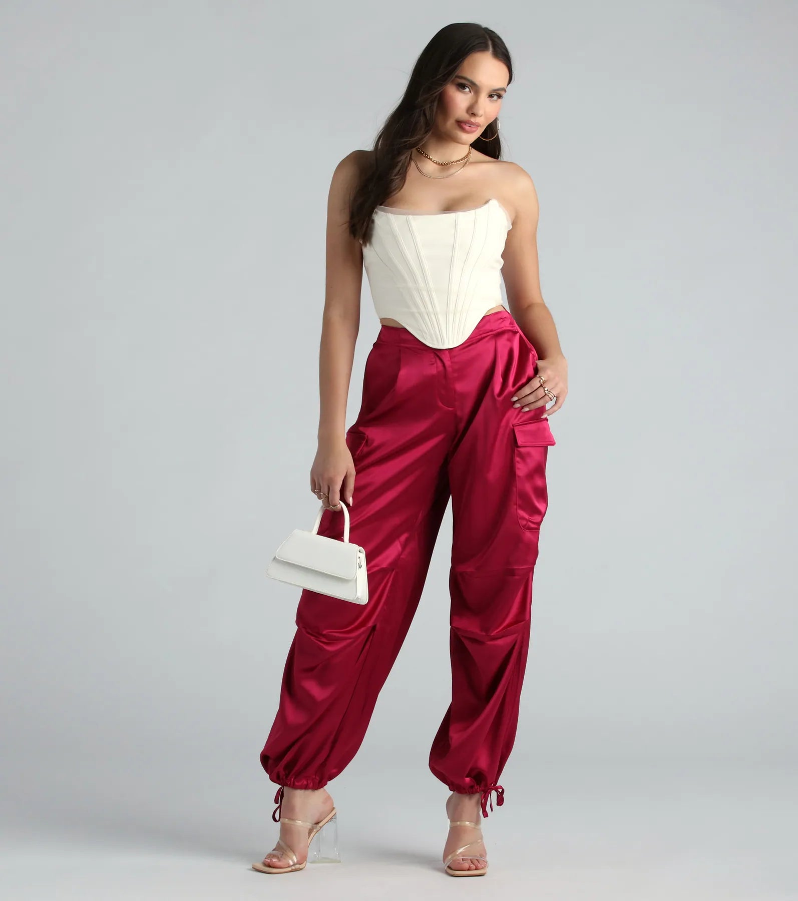 Pulling Strings Satin High-Rise Cargo Pants | Windsor