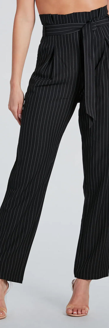 Chic 'Fit Pinstripe Paperbag Dress Pants
