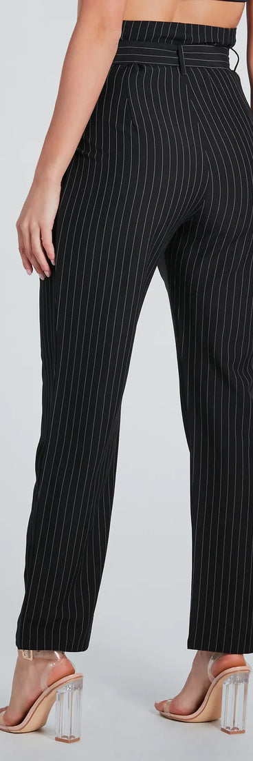 Chic 'Fit Pinstripe Paperbag Dress Pants
