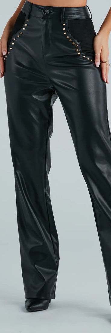 Western Flair Studded Faux Leather Pants