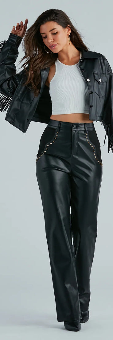Western Flair Studded Faux Leather Pants