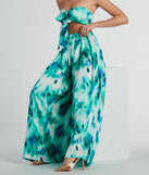 Forever Muse Abstract Satin Wide-Leg Pants