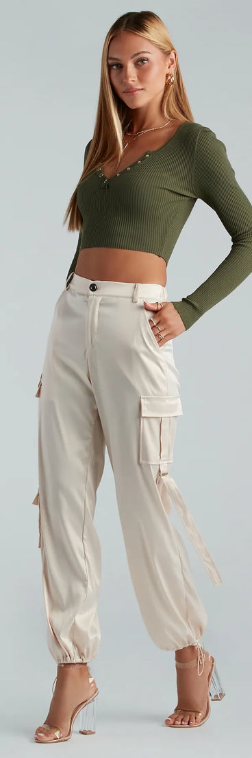 City Sleek Satin Cargo Joggers