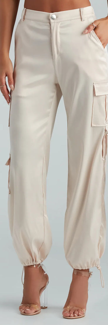 City Sleek Satin Cargo Joggers