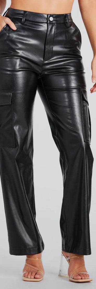 Casually Sleek Faux Leather Cargo Pants