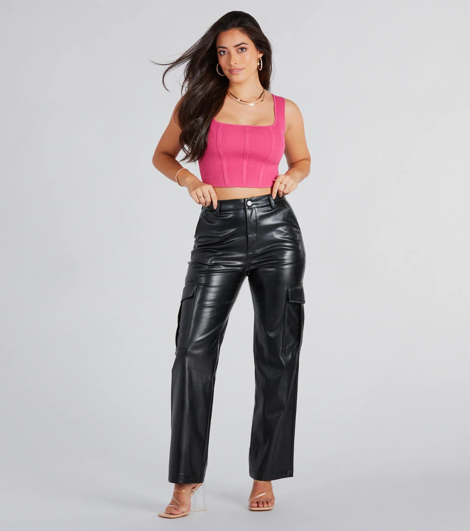 【送料&関税込】ChloAC Leather Trousers Soft Black Leather Cargo Pants - Casual & Durable Style