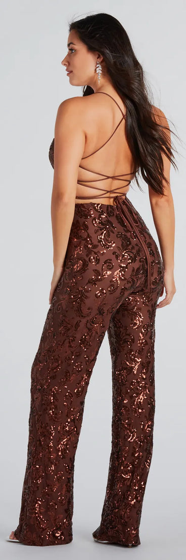 Radiate In Sequins Lace-Up Jumpsuit