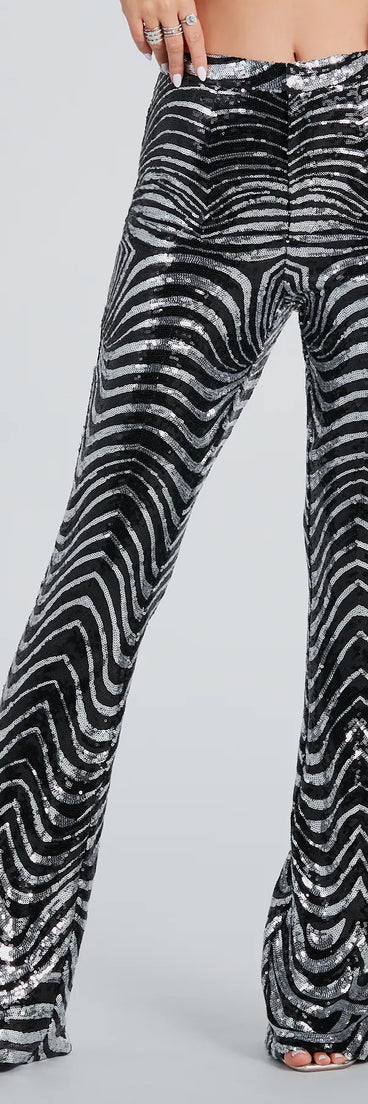 Make An Entrance Sequin Swirl Flare Pants