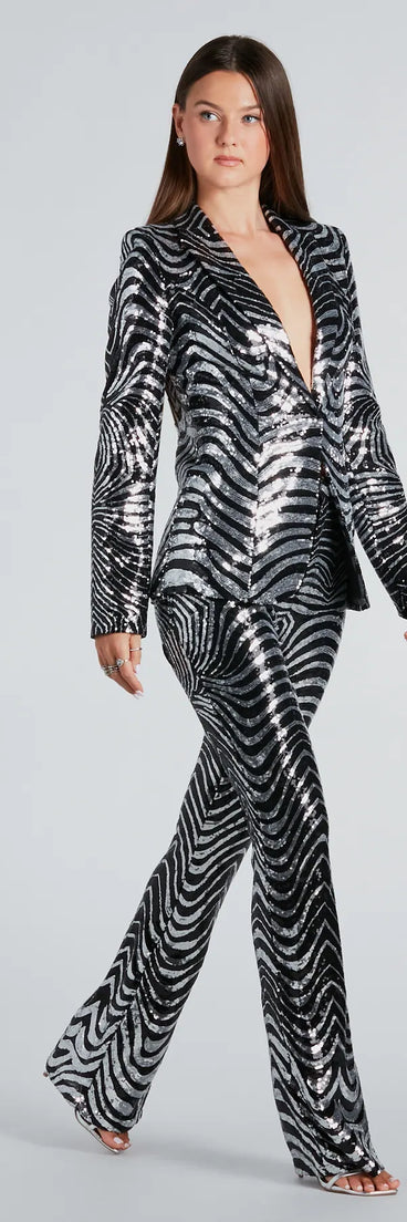 Make An Entrance Sequin Swirl Flare Pants