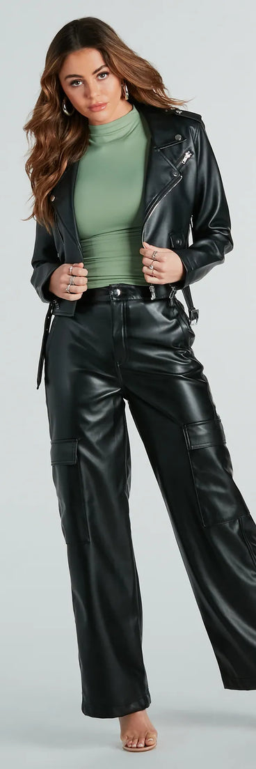 Upgraded Style Faux Leather Wide-Leg Pants