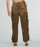 Trendy olive green cargo pants like the Sleek Sensation Satin High-Rise Cargo Joggers bring casual utility style to everyday and off-duty looks.