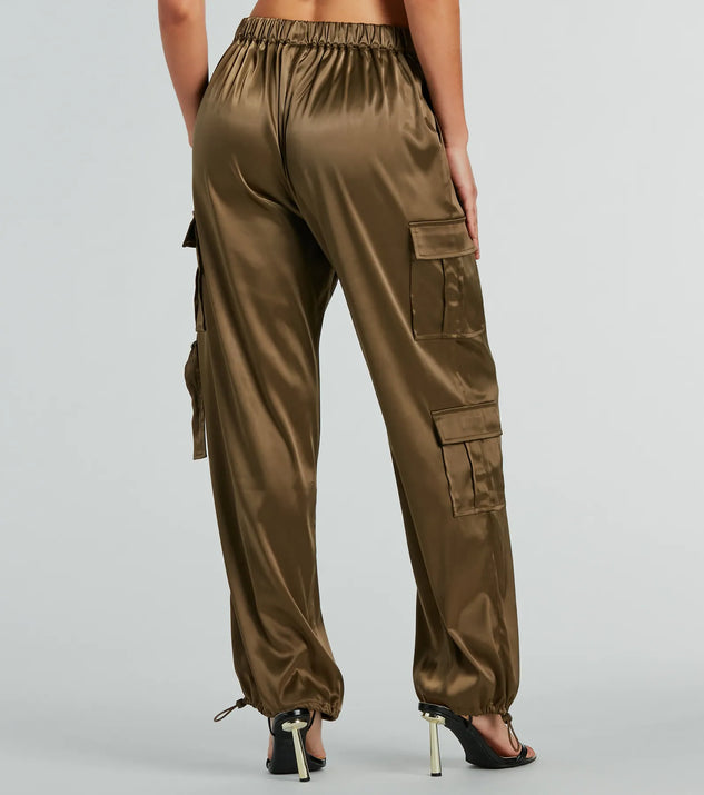 Sleek Sensation Satin High-Rise Cargo Joggers | Windsor