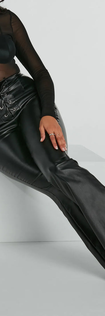 Love The Look Lace-Up Faux Leather Flare Pants