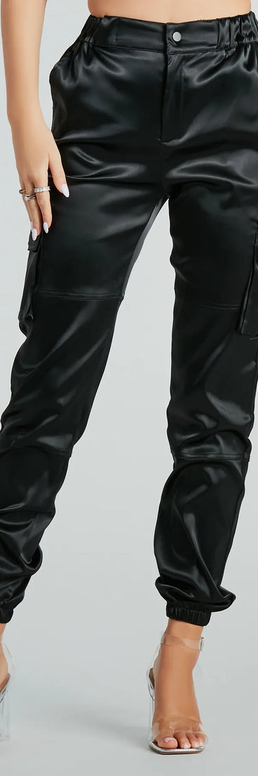 Got The Look Satin High-Rise Cargo Joggers