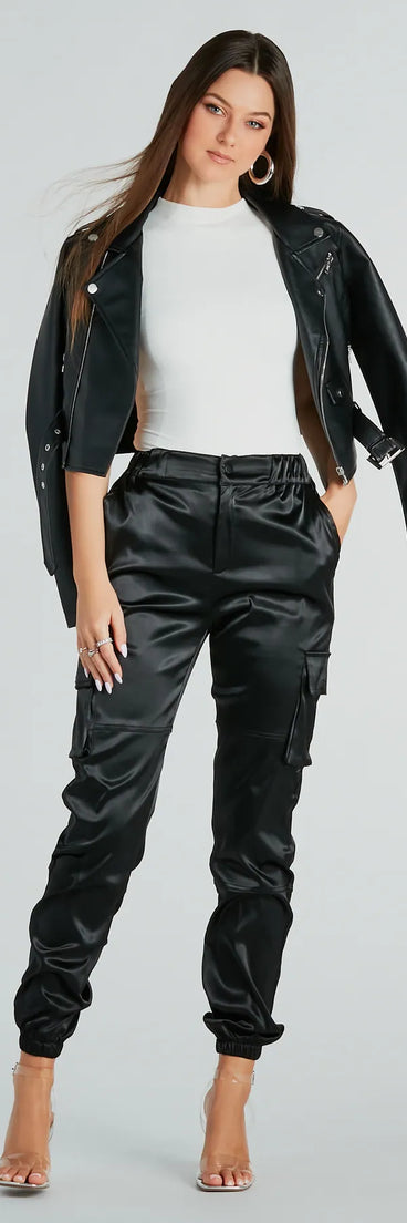 Got The Look Satin High-Rise Cargo Joggers