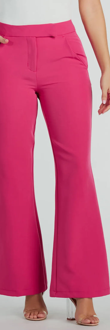 The Perfectly Chic High Waist Straight-Leg Trouser Pants in fuchsia is a versatile pair of women's pants with trendy design accents, crafted for holiday-ready looks, from office wear to sophisticated winter night outs.