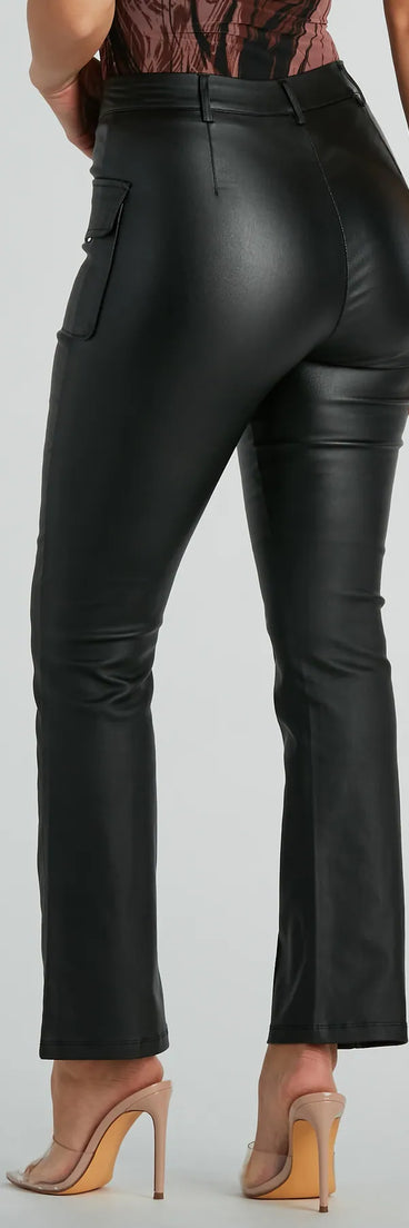 The Of The Moment Straight-Leg Faux Leather Pants is a trendy women's bottom in black, designed with modern details and alluring textures to complete chic outfits for 2025.