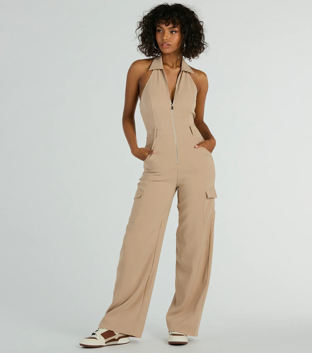 Zipper cargo jumpsuit main image 1