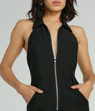 Trendsetting Babe Collared Zip-Front Cargo Jumpsuit