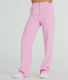 The Style So Chic Straight-Leg Woven Trouser Pants in pink is a versatile pair of women's pants with trendy design accents, crafted for holiday-ready looks, from office wear to sophisticated winter night outs.