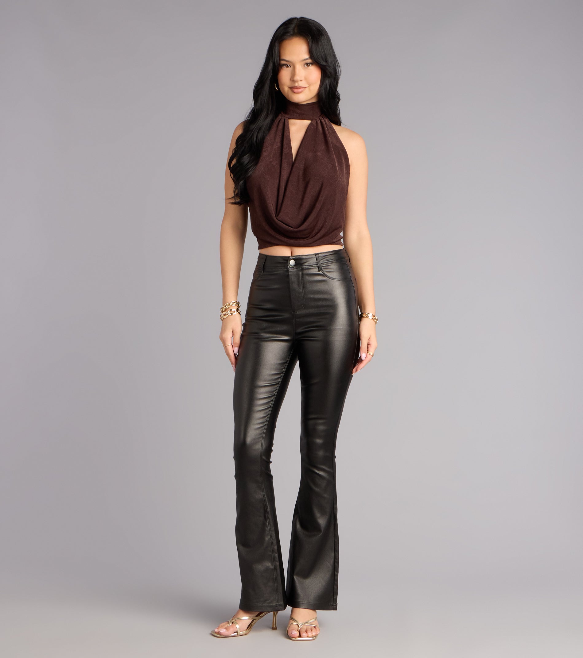 Sleek Business High-Rise Faux Leather Flare Pants | Windsor