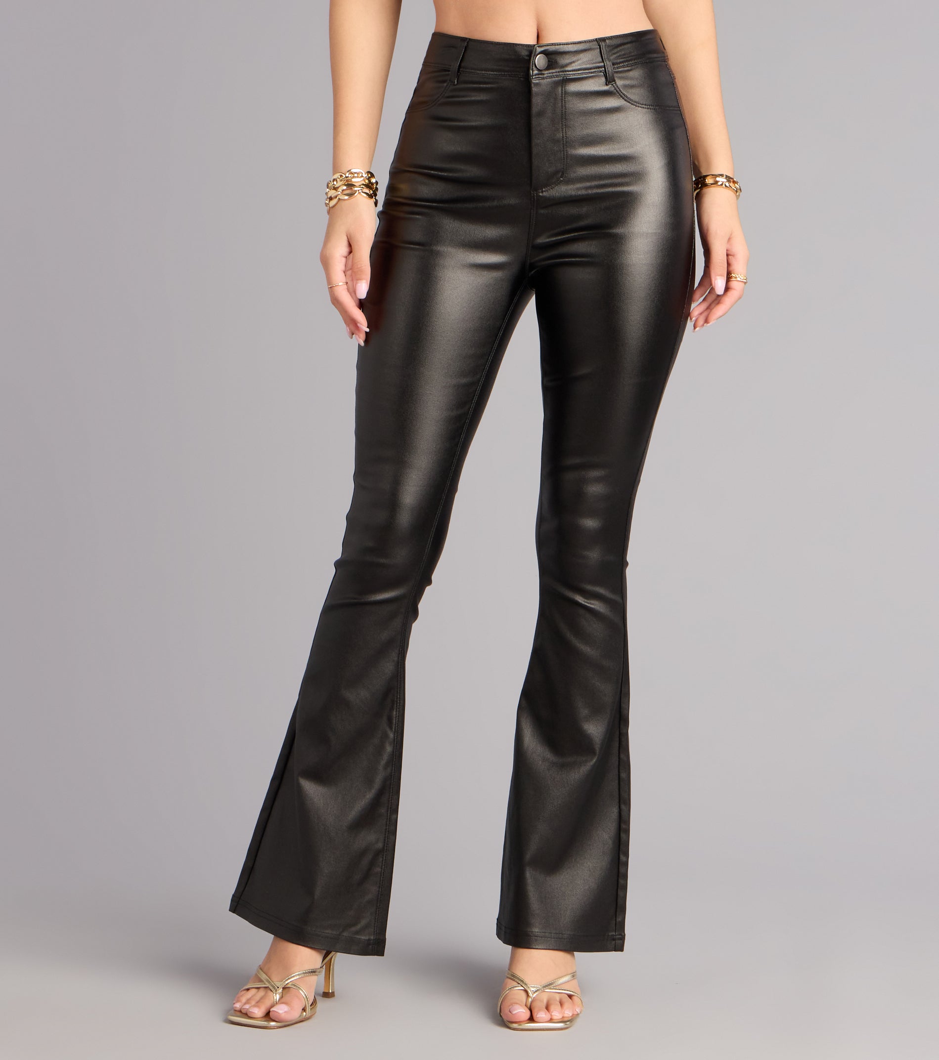 Sleek Business High-Rise Faux Leather Flare Pants | Windsor