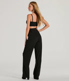 Chic Position Cutout Mesh Crepe Wide-Leg Jumpsuit