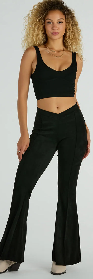 Refresh your fall closet with stylish women's pants like the Season Of Compliments Faux Suede Flare Pants in a sleek fabric and a pant leg style that makes your look unique.