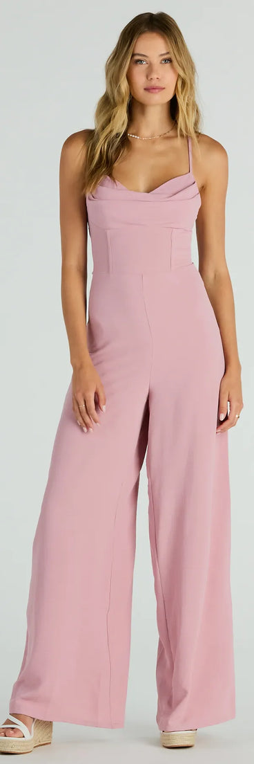 Effortless Allure Lace-Up Woven Wide-Leg Jumpsuit