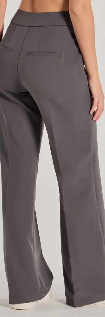The Casually Sleek Woven Trouser Pants is a trendy women's bottom in charcoal, designed with modern details and alluring textures to complete chic outfits for 2025.
