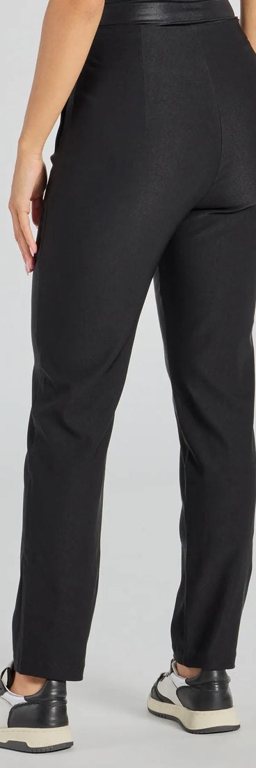 The Simple Yet Chic Pintuck Trouser Pants in black is a versatile pair of women's pants with trendy design accents, crafted for celebration-ready looks, from office wear to sophisticated winter night outs.