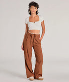 The Trendy Muse Contrast Waist Trouser Pants in camel is a pair of women's pants with an on-trend leg style and elevated fabric that adds texture, perfect for crafting effortless winter outfits.
