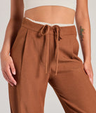 Make a statement with the Trendy Muse Contrast Waist Trouser Pants, women's camel pants featuring stylish fits and glam finishes, perfect for a trendy outfit of the day or seasonal celebrations.