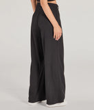 The Posh Play High Rise Wide Leg Trouser Pants in black is a versatile pair of women's pants with trendy design accents, crafted for holiday-ready looks, from office wear to sophisticated winter night outs.