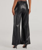 The Glam In Motion Faux Leather Wide-Leg Pants is a trendy women's bottom in black, designed with modern details and alluring textures to complete chic outfits for 2025.