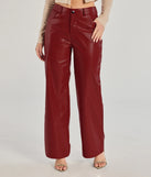 The Chic Babe Faux Leather Croc-Embossed Wide-Leg Pants is a trendy women's bottom in red, designed with modern details and alluring textures to complete chic outfits for 2025.