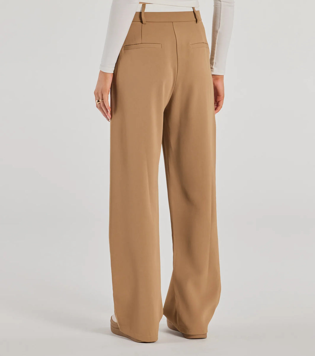 Mid-Waist Pants With Pockets & Contrast Waistband