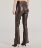 Create bold, fashion-forward looks for spring or summer with the Trendsetter Alert Coated Faux Leather Flared Pants in brown, a must-have piece from Windsor’s collection of stylish bottoms for women.