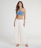 Create bold, fashion-forward looks for spring or summer with the Pretty Pleats High-Rise Chiffon Palazzo Pants in natural, a must-have piece from Windsor’s collection of stylish bottoms for women.