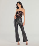 The Ready For Sleek Lace-Up Flare Faux Leather Pants is a trendy women's bottom in black, designed with modern details and alluring textures to complete chic outfits for 2025.