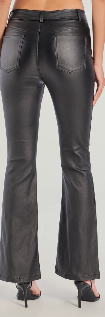 Stay polished and comfortable in the Ready For Sleek Lace-Up Flare Faux Leather Pants, trendy black pants for women that transition from everyday looks to weekend slay.