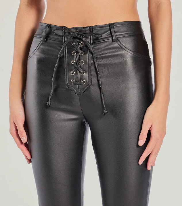 Ready For Sleek Lace-Up Flare Faux Leather Pants | Windsor