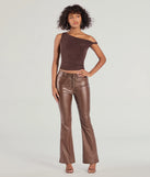 The Ready For Sleek Lace-Up Flare Faux Leather Pants is a trendy women's bottom in brown, designed with modern details and alluring textures to complete chic outfits for 2025.
