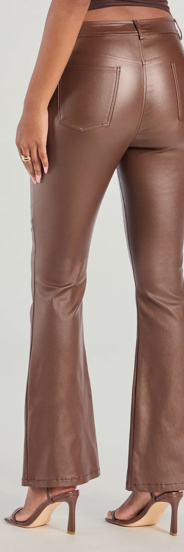 Stay polished and comfortable in the Ready For Sleek Lace-Up Flare Faux Leather Pants, trendy brown pants for women that transition from everyday looks to weekend slay.