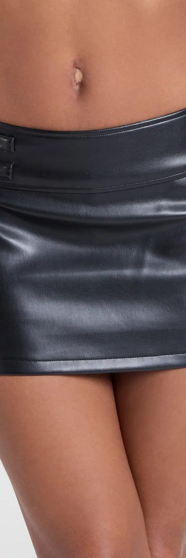 Chasing The Night Buckle Faux Leather Skort